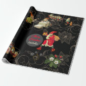 Mooie zwarte Antieke kerst bloem overlay Cadeaupapier (Uitgerold)
