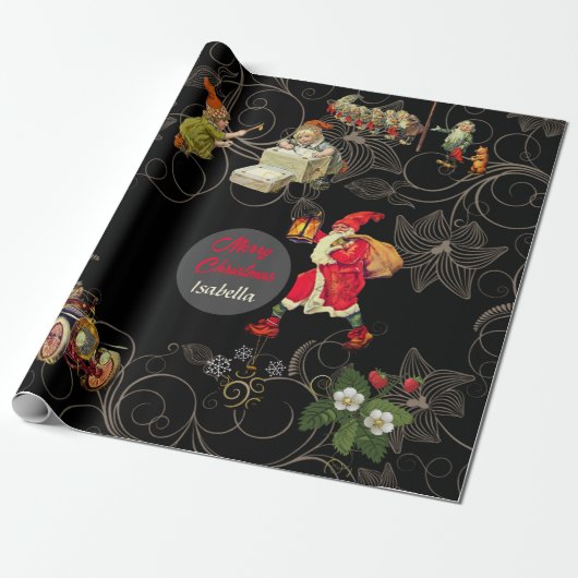 Mooie zwarte Antieke kerst bloem overlay Cadeaupapier (Uitgerold)