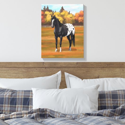 Mooie zwarte Appaloosa Quarter Horse Stallion Canvas Afdruk (Insitu (Slaapkamer))