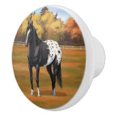 Mooie zwarte Appaloosa Quarter Horse Stallion Keramische Knop (Rechts)