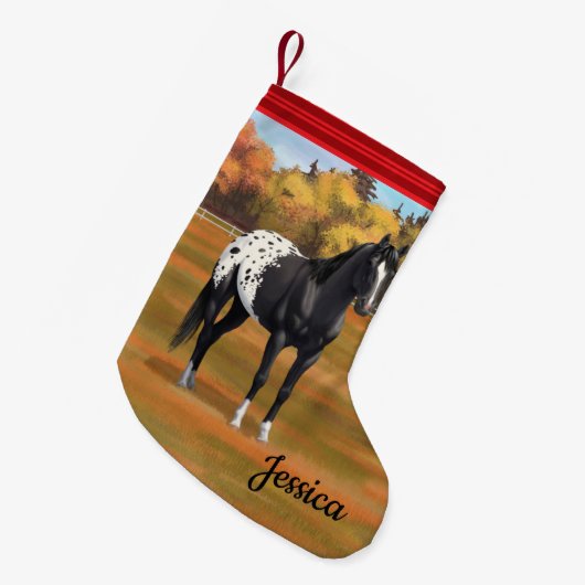 Mooie zwarte Appaloosa Quarter Horse Stallion Kleine Kerstsok (Voorkant (Hangend))