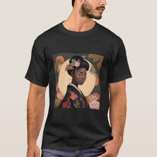 Mooie zwarte Aziatische vrouw in Kimono Afro Aziat T-shirt