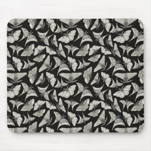 Mooie Zwarte Beige Mot Vlinder Patroon Muismat (Voorkant)