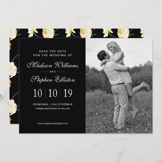 Mooie zwarte bloem - Save the Date (Voorkant / Achterkant)