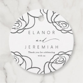 Mooie zwarte bloemenbruiloft dank u bedankjes labels