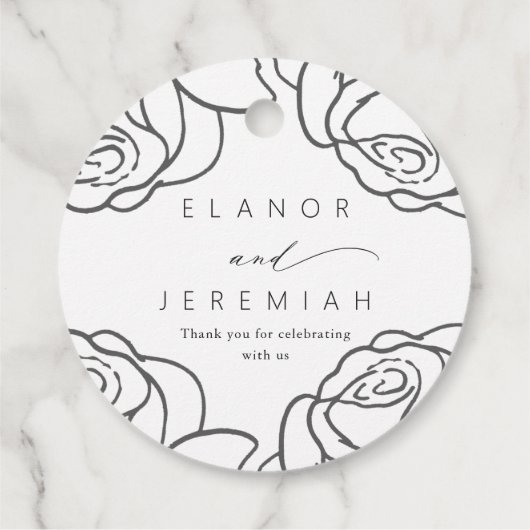 Mooie zwarte bloemenbruiloft dank u bedankjes labels (Achterkant)