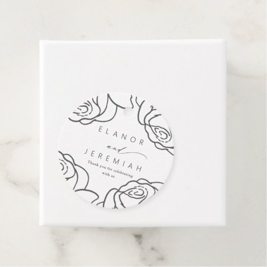 Mooie zwarte bloemenbruiloft dank u bedankjes labels (In situ)