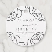 Mooie zwarte bloemenbruiloft dank u bedankjes labels (Voorkant)