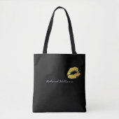 Mooie zwarte canvas tas met haar naam & gouden lip (Voorkant)