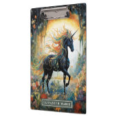 Mooie zwarte eenhoorn aangepaste naam klembord (Links)