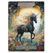 Mooie zwarte eenhoorn aangepaste naam klembord (Voorkant)