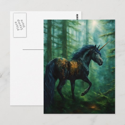 Mooie zwarte eenhoorn in een bos briefkaart (Voorkant / Achterkant)