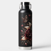 Mooie zwarte en bordeaux Rozen Waterfles (Voorkant)