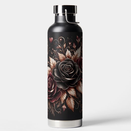 Mooie zwarte en bordeaux Rozen Waterfles (Links)