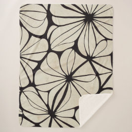 Mooie zwarte en crème bloemendeken sherpa deken