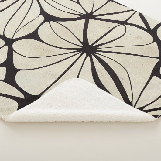 Mooie zwarte en crème bloemendeken sherpa deken (3/4)