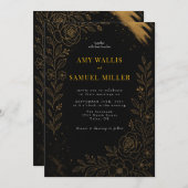 Mooie zwarte en gouden bruiloft uitnodiging (Voorkant / Achterkant)