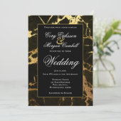 Mooie zwarte en gouden marmerende bruiloft aankondiging (Staand voorkant)