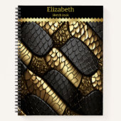 Mooie zwarte en gouden slangenhuid notitieboek (Voorkant)