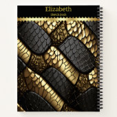 Mooie zwarte en gouden slangenhuid notitieboek (Achterkant)