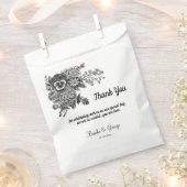 Mooie zwarte en grijze bloemen bruiloft bedankzakje (Geknipt)