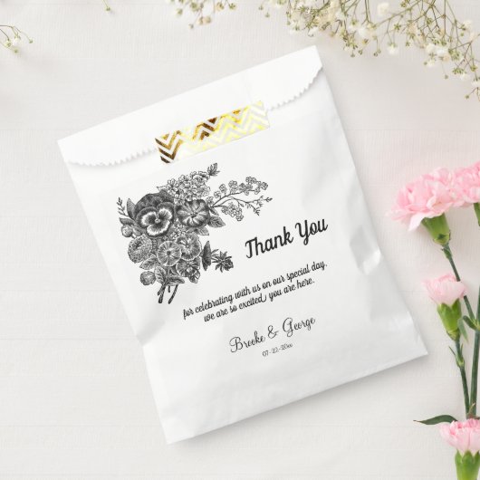 Mooie zwarte en grijze bloemen bruiloft bedankzakje (Gezegeld)