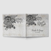 Mooie zwarte en grijze bloemen bruiloft gastenboek (Volledig)