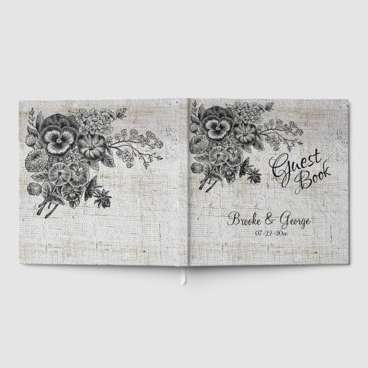 Mooie zwarte en grijze bloemen bruiloft gastenboek (Volledig)