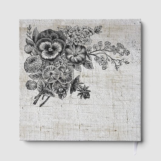 Mooie zwarte en grijze bloemen bruiloft gastenboek (Achterkant)