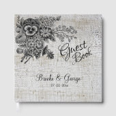 Mooie zwarte en grijze bloemen bruiloft gastenboek (Voorkant)