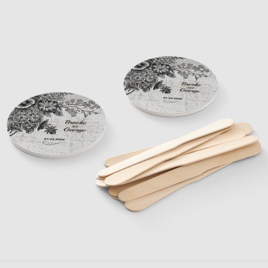 Mooie zwarte en grijze bloemen bruiloft handwaaier (Niet-gemonteerd)