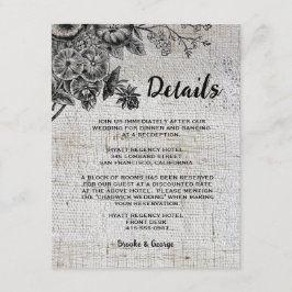 Mooie zwarte en grijze bloemen bruiloft informatiekaartje