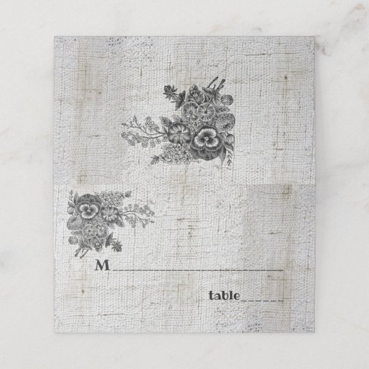Mooie zwarte en grijze bloemen bruiloft plaatskaartje (Buitenkant ongevouwen)