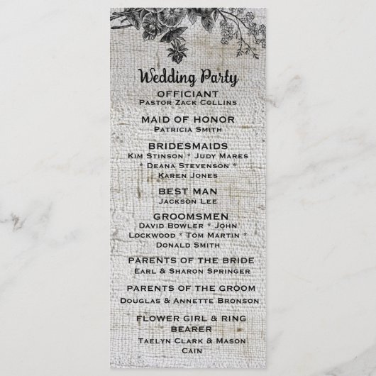 Mooie zwarte en grijze bloemen bruiloft programmakaart (Achterkant)