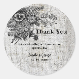 Mooie zwarte en grijze bloemen bruiloft ronde sticker