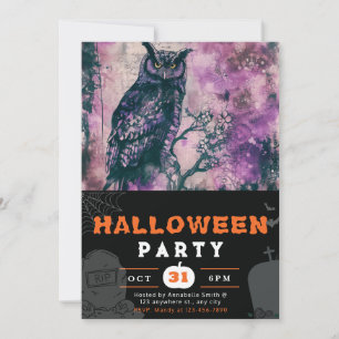 Mooie Zwarte en Paarse Uil Zwarte Halloween Kaart