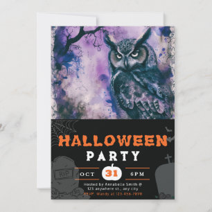 Mooie Zwarte en Paarse Uil Zwarte Halloween Kaart