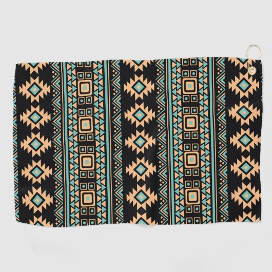 Mooie zwarte en pastelblauwe aztec golfhanddoek (Horizontaal)
