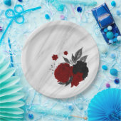 Mooie zwarte en rode bloemen marmer papieren bordje (Feest)