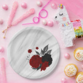 Mooie zwarte en rode bloemen marmer papieren bordje (Feest)