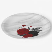 Mooie zwarte en rode bloemen marmer papieren bordje (Gekanteld)