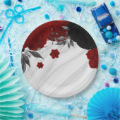 Mooie zwarte en rode bloemen marmer papieren bordje (Feest)