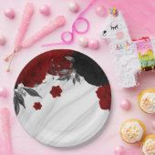 Mooie zwarte en rode bloemen marmer papieren bordje (Feest)