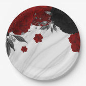 Mooie zwarte en rode bloemen marmer papieren bordje (Voorkant)