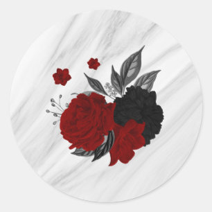 Mooie zwarte en rode bloemen marmer ronde sticker