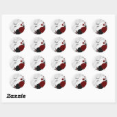 Mooie zwarte en rode bloemen marmer ronde sticker (Vel)