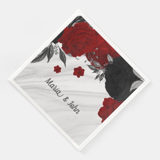 Mooie zwarte en rode bloemen marmer servet (Hoek)