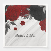 Mooie zwarte en rode bloemen marmer servet (Voorkant)