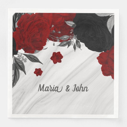 Mooie zwarte en rode bloemen marmer servet (Voorkant)