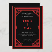 Mooie zwarte en rode deco-bruiloft kaart (Voorkant / Achterkant)